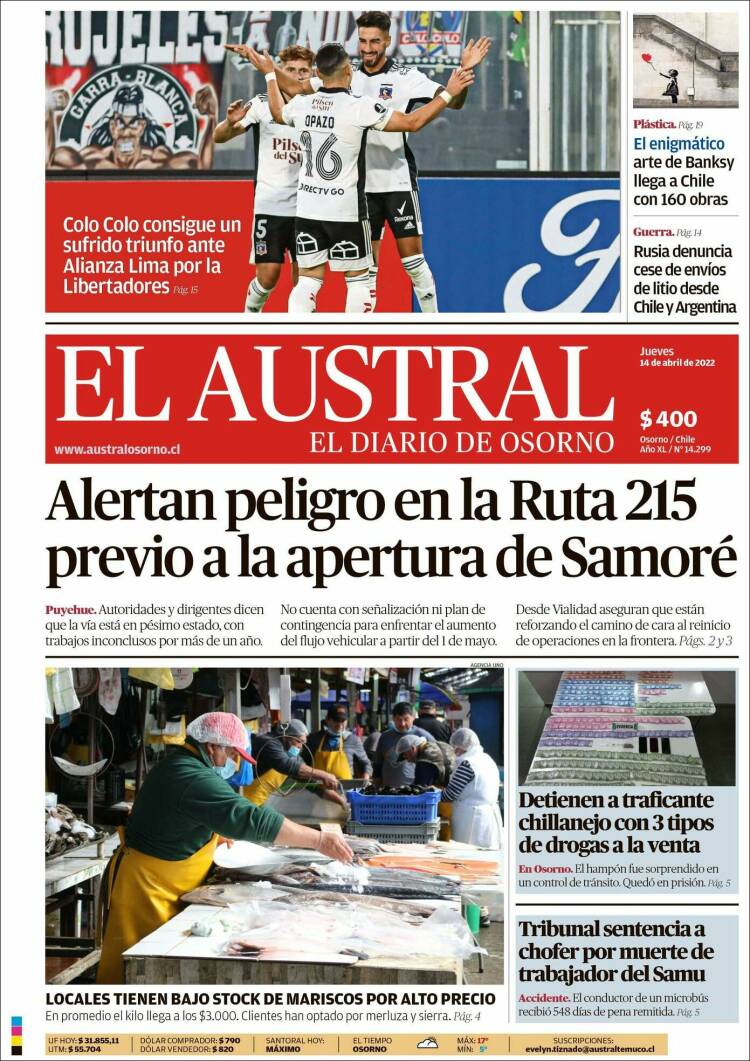 Portada de El Austral de Osorno (Chile)