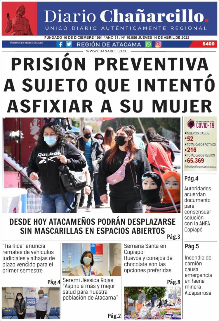 Portada de Diario Chañarcillo (Chile)