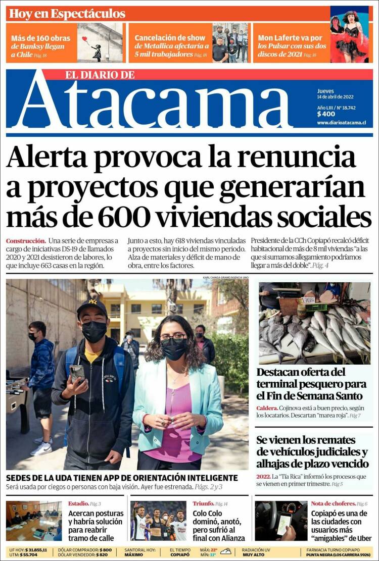 Portada de Diario de Atacama (Chile)