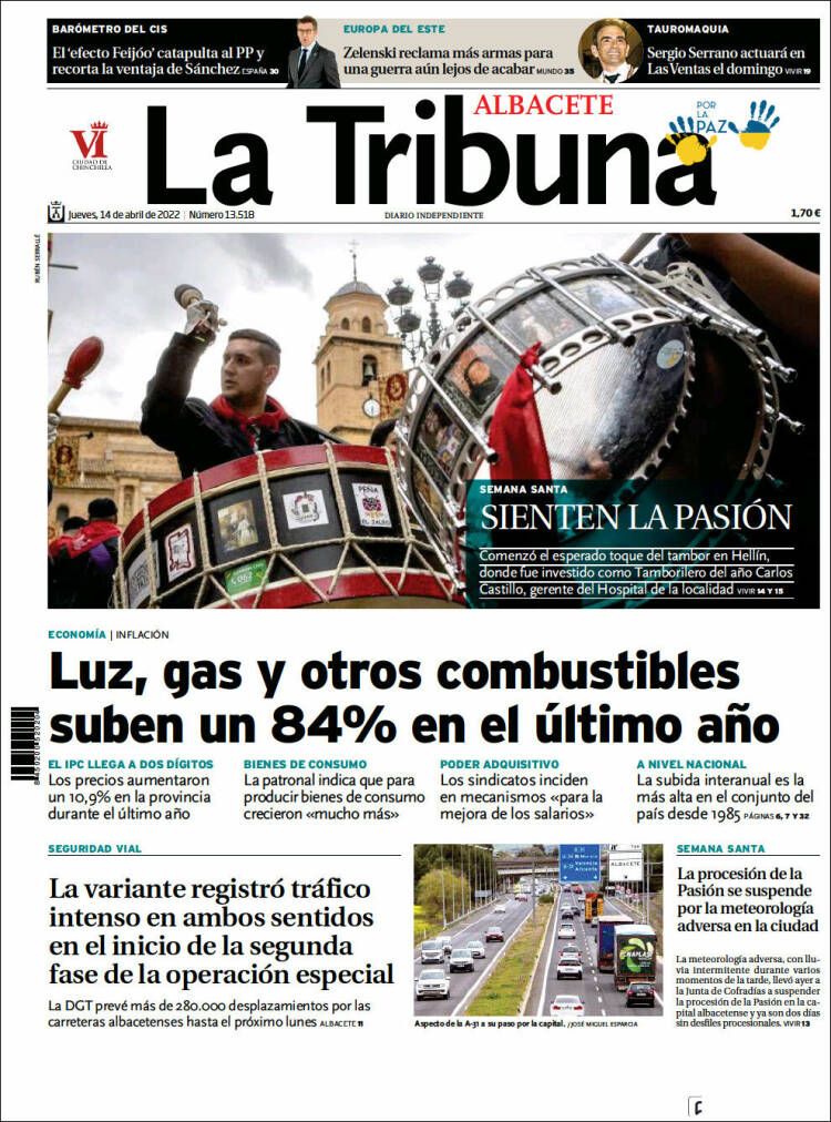 Portada de La Tribuna de Albacete (España)