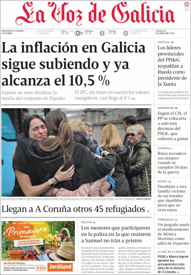 Portada de La Voz de Galicia (España)