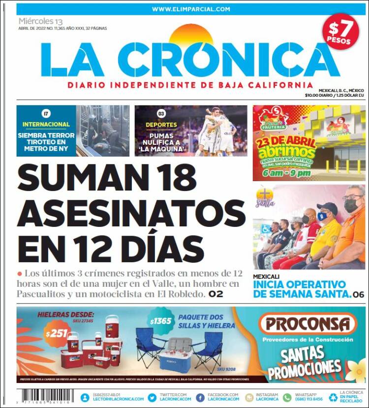 Portada de La Crónica de Baja California (México)