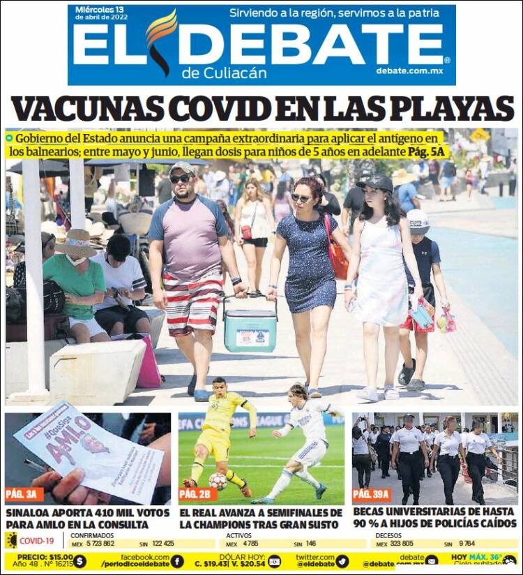 Portada de El Debate de Culiacán (México)