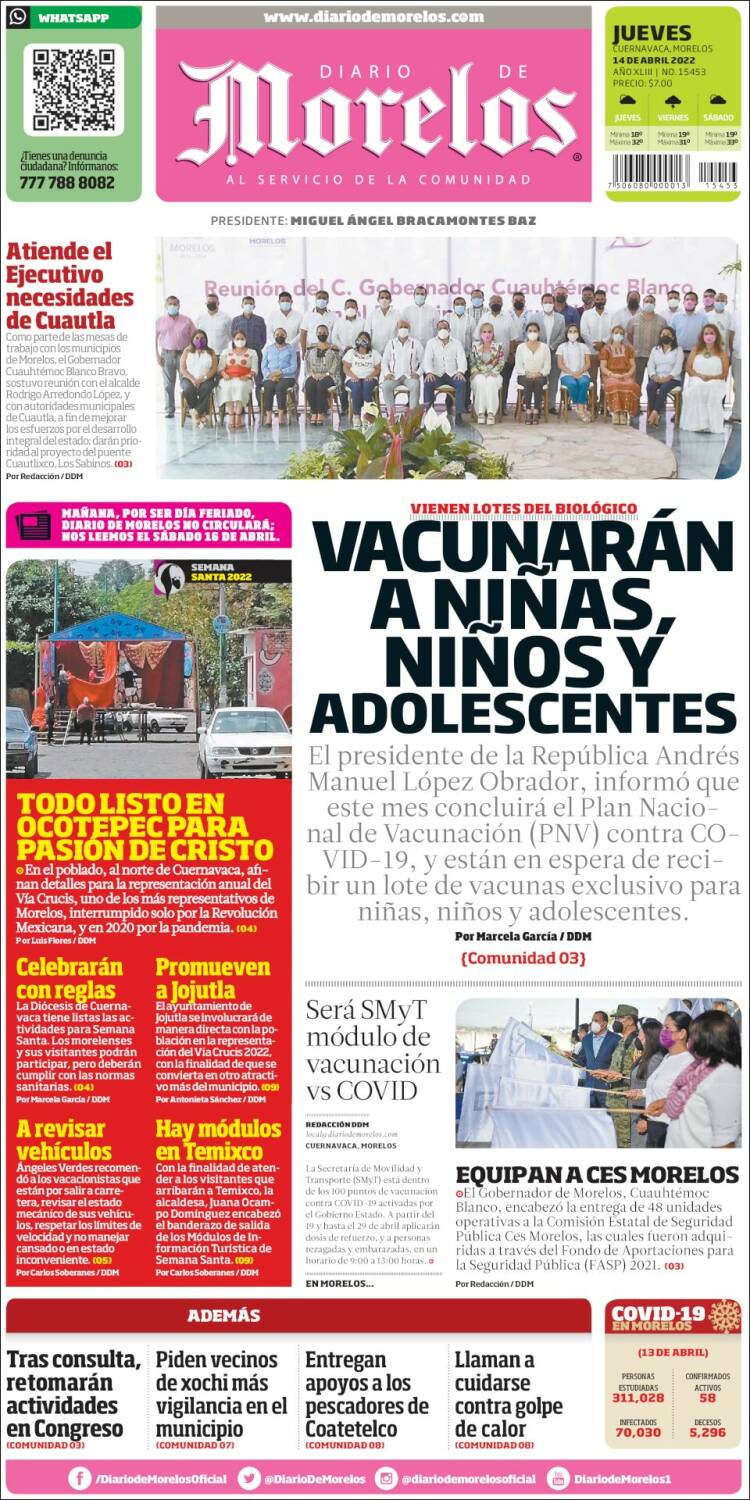 Portada de Diario de Morelos (México)