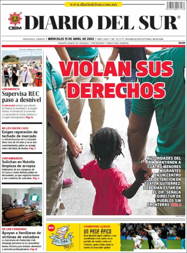 Portada de El Diario del Sur (México)