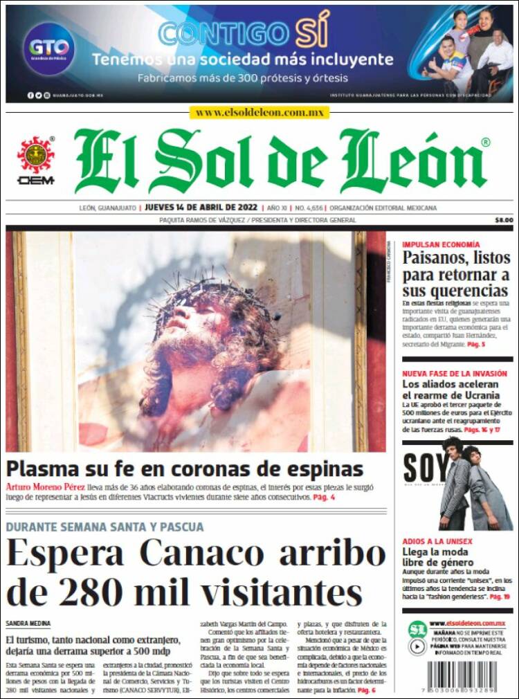 Portada de El Sol de León (Mexique)