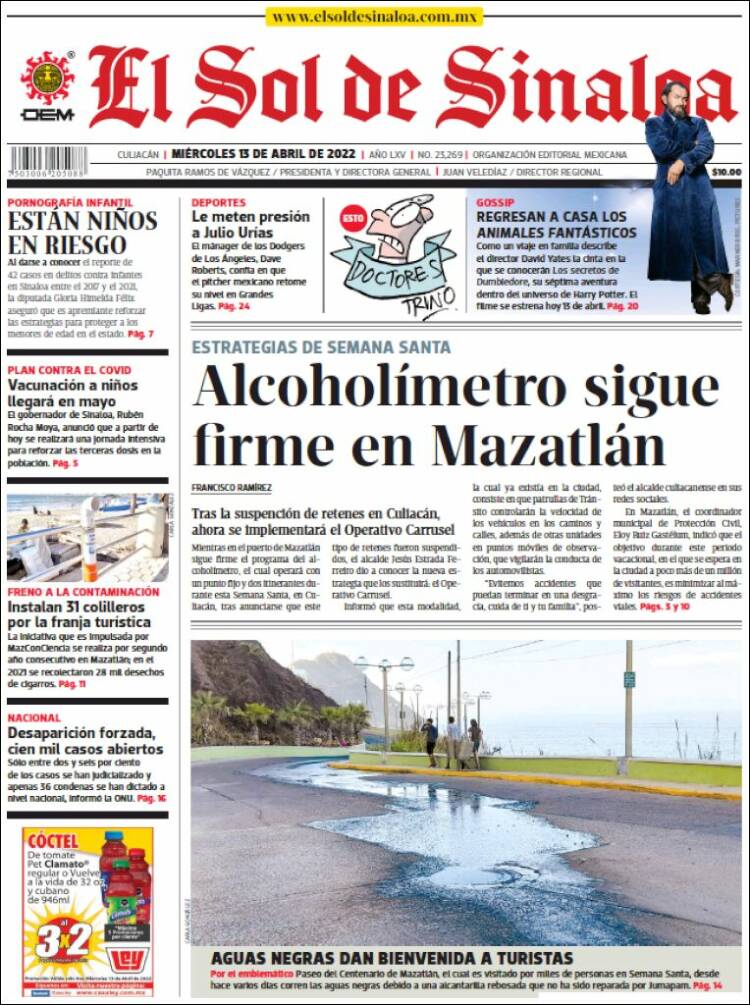 Portada de El Sol de Sinaloa (México)