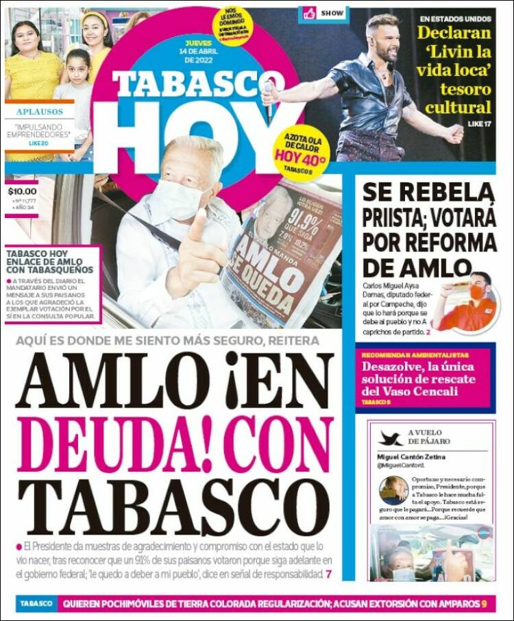 Portada de Tabasco Hoy (México)