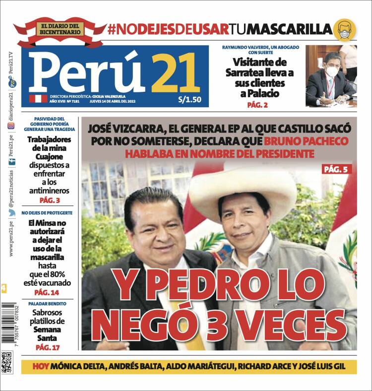 Portada de Perú 21 (Perú)