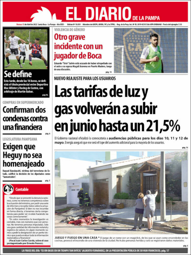 Portada de Diario de La Pampa (Argentina)