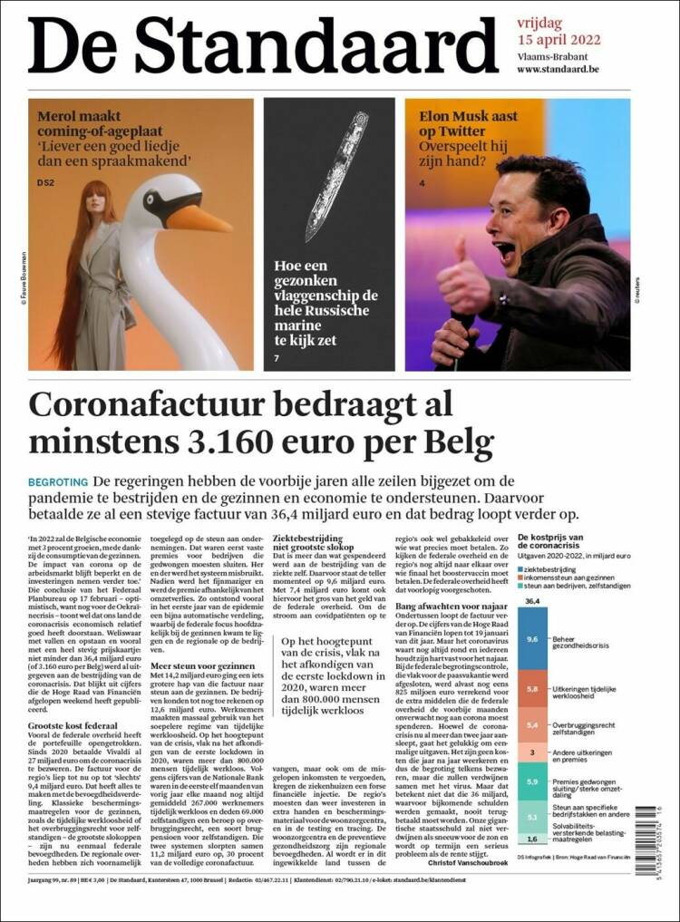 Portada de De Standaard (B&eacute;lgica)