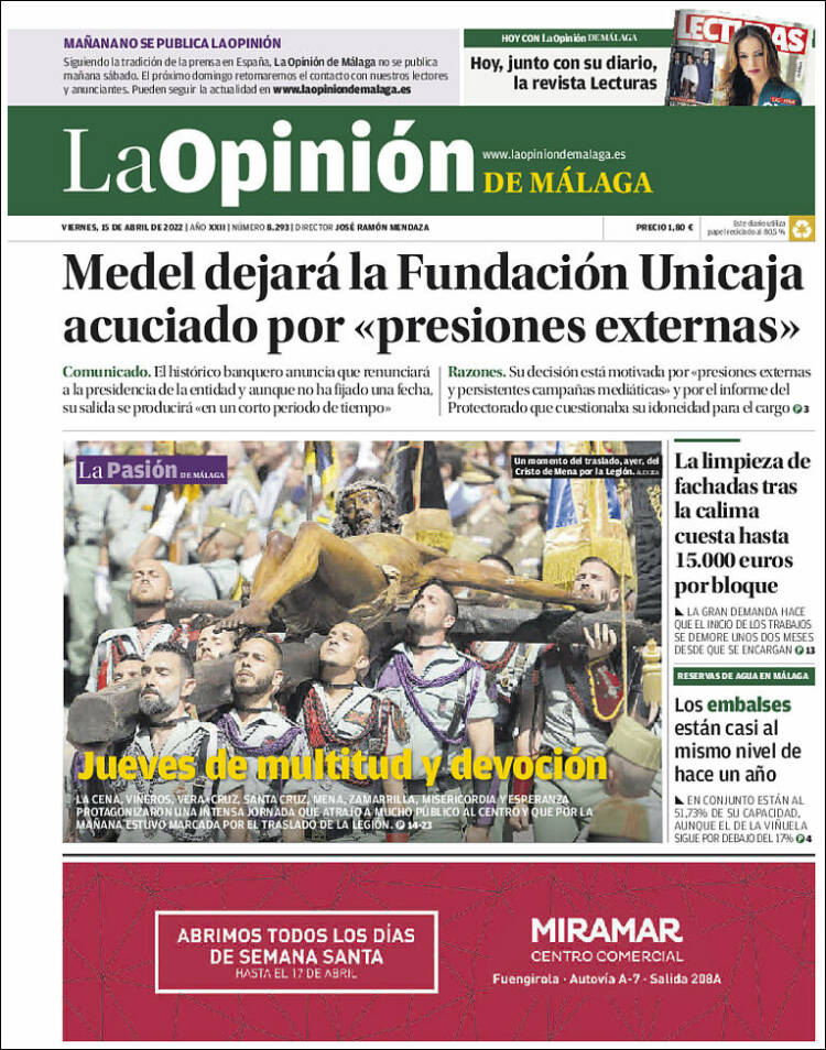 Portada de La Opinión de Málaga (España)