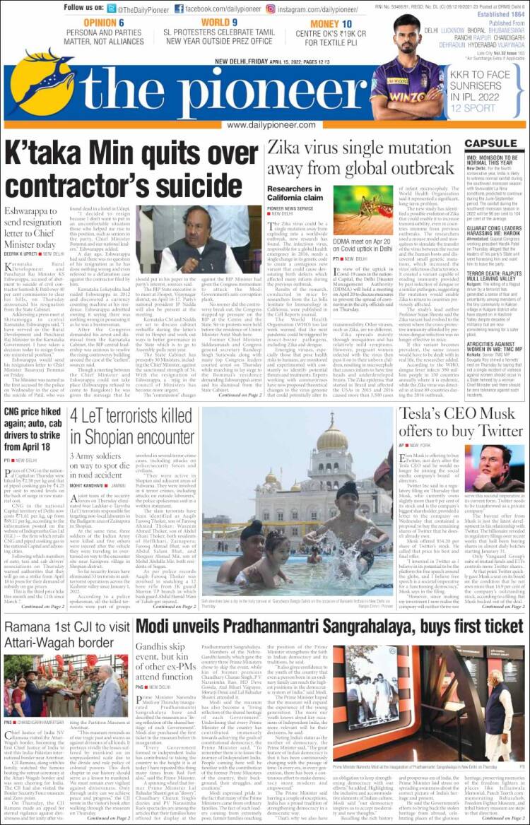 Portada de The Pioneer (India)