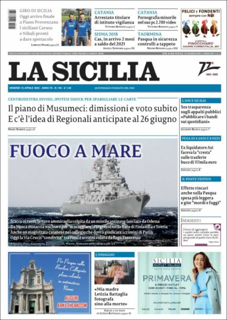 Portada de La Sicilia (Italia)