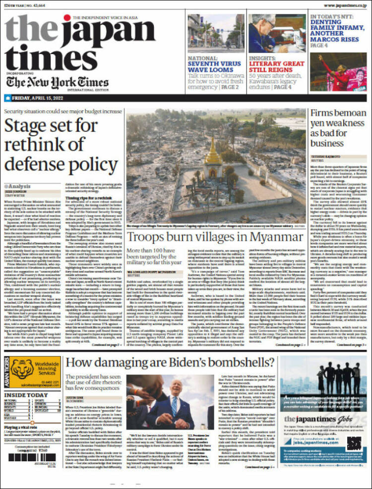 Portada de The Japan Times (Jap&oacute;n)