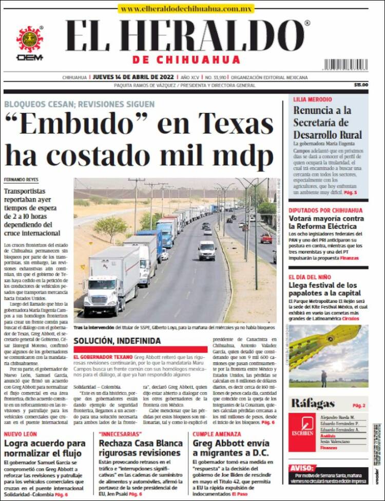 Portada de El Heraldo de Chihuahua (Mexico)