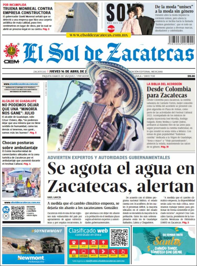 Portada de El Sol de Zacatecas (Mexico)