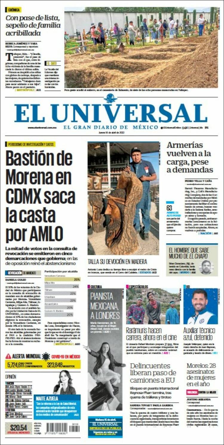 Portada de El Universal (Mexico)