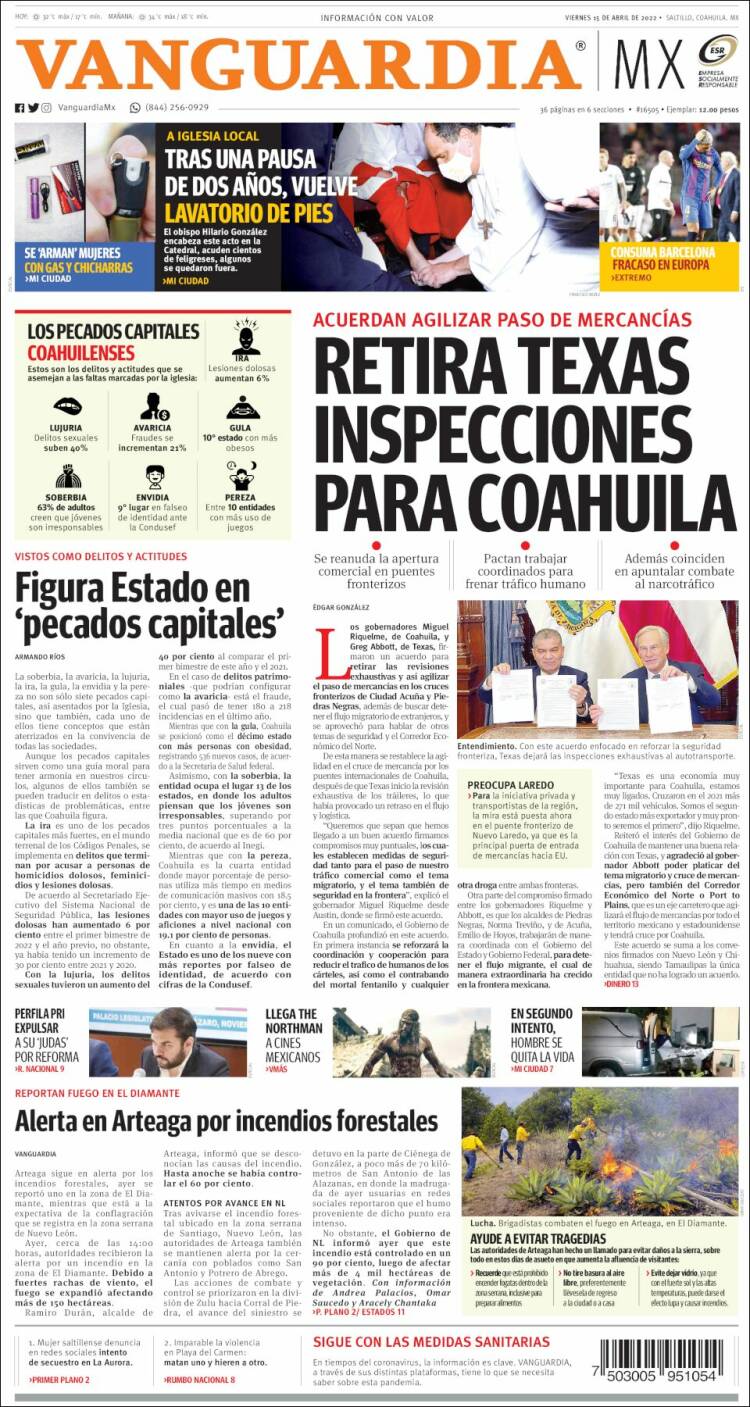 Portada de Vanguardia (Mexico)