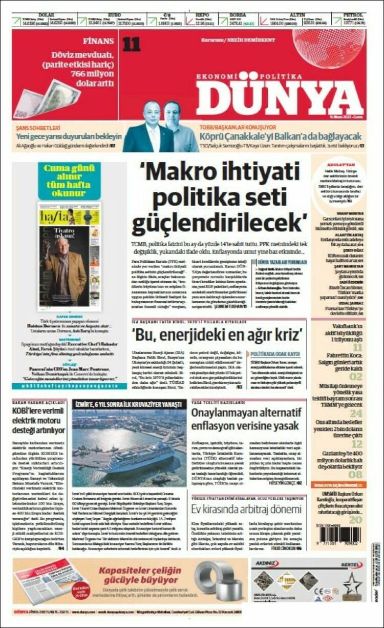 Portada de Dünya (Turqu&iacute;a)