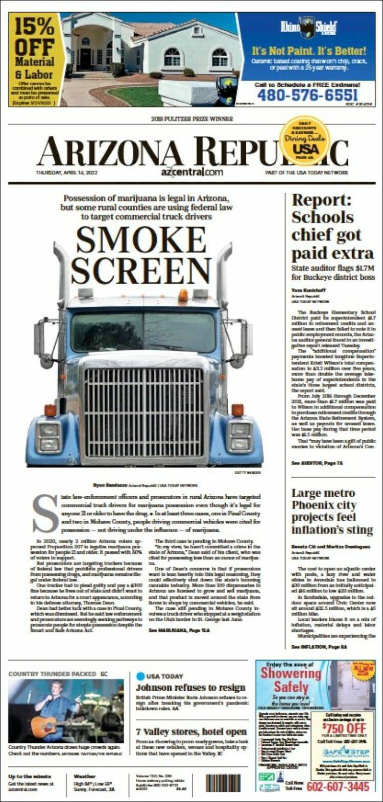 Portada de Arizona Republic News (USA)