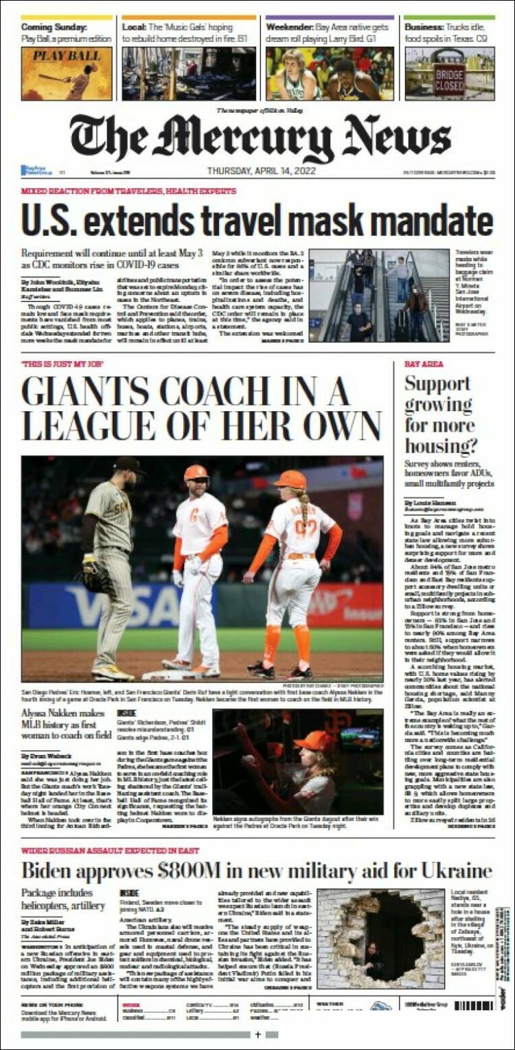 Portada de San Jose Mercury News (USA)