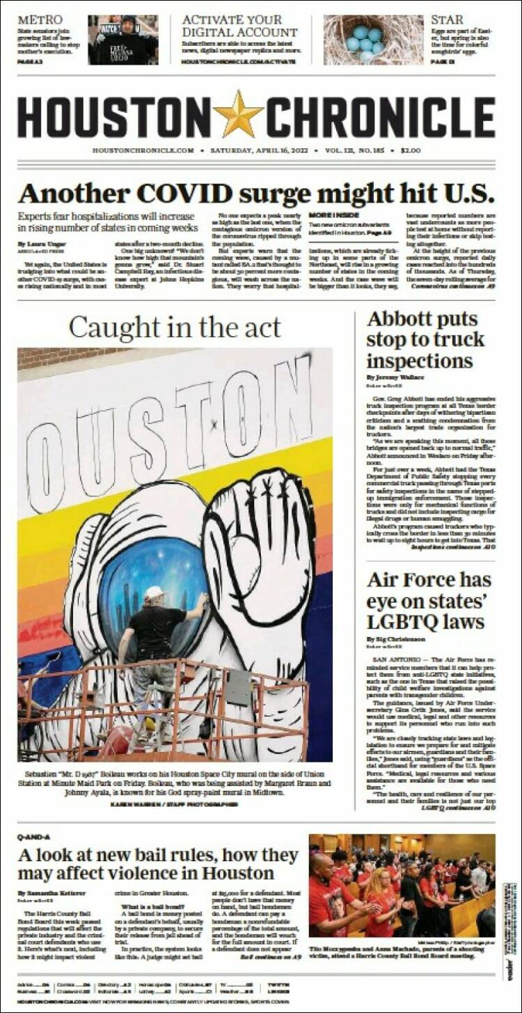 Portada de Houston Chronicle (USA)
