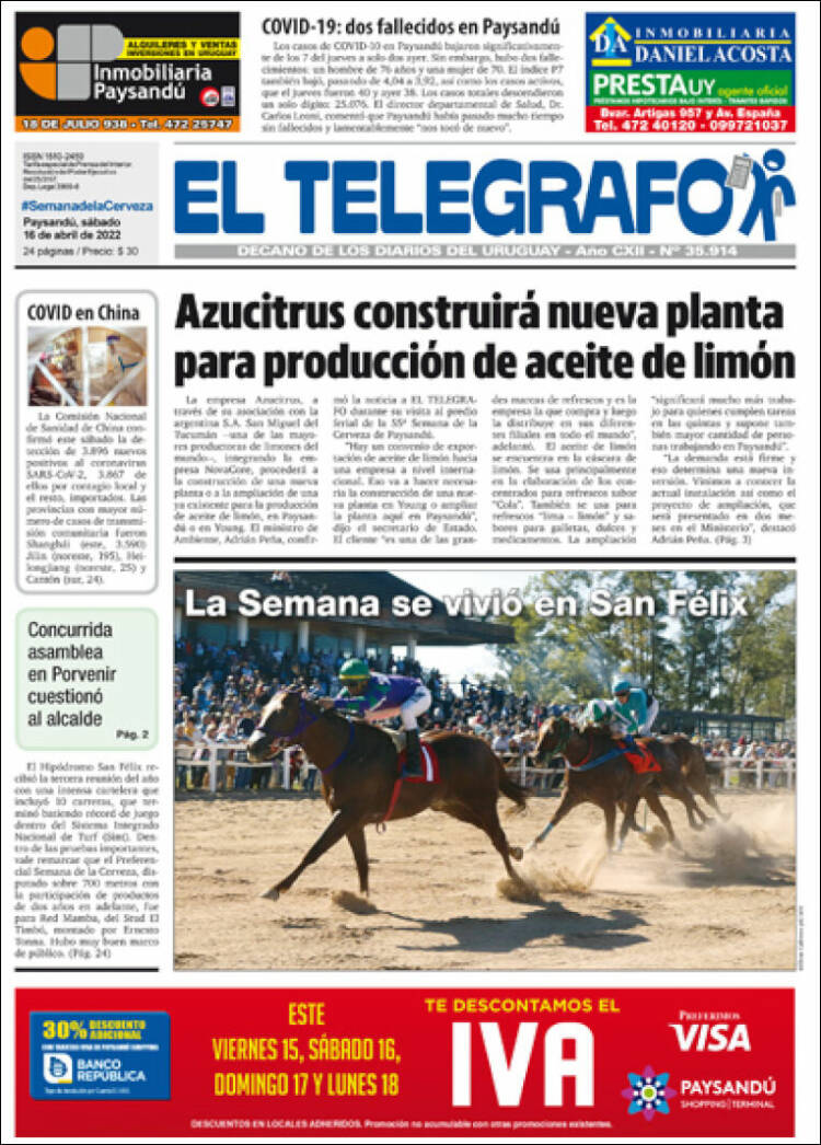Portada de El Telégrafo (Uruguay)