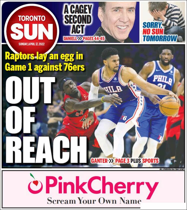 Portada de The Toronto Sun (Canadá)