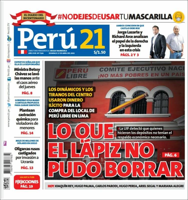 Portada de Perú 21 (Perú)