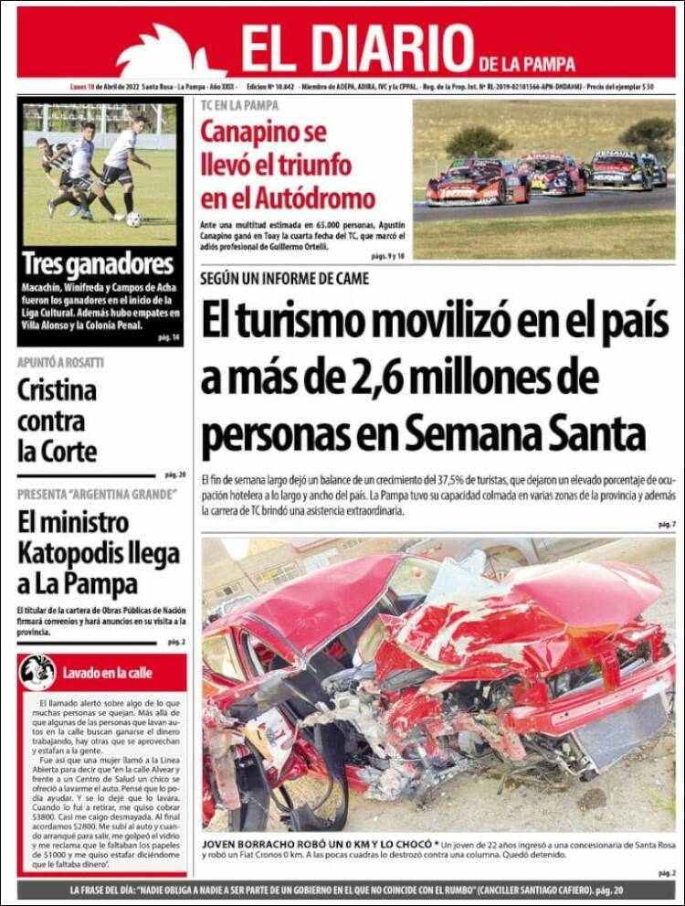 Portada de Diario de La Pampa (Argentina)