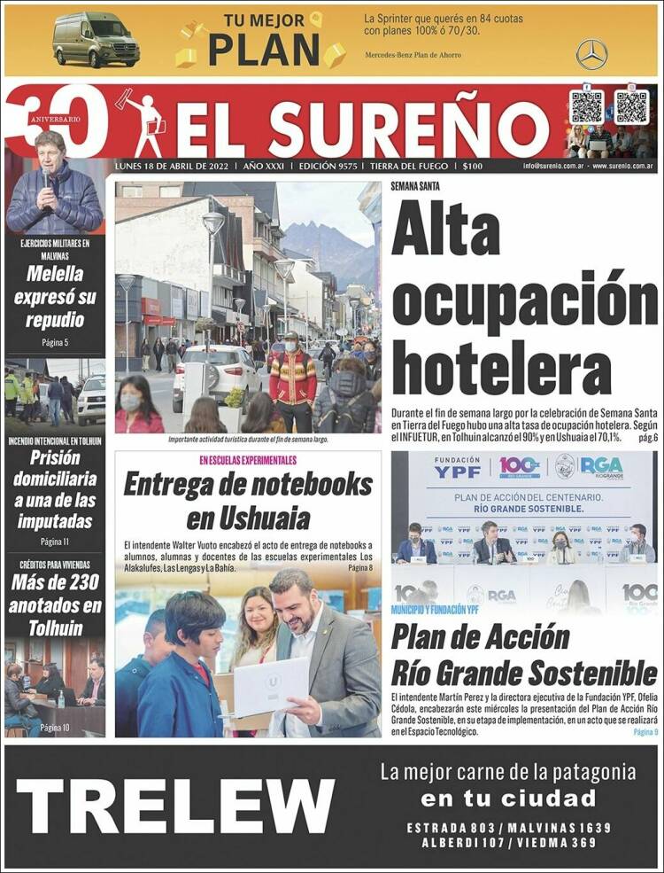 Portada de Diario El Sureño (Argentina)