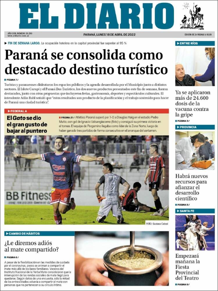 Portada de El Diario de Paraná (Argentina)