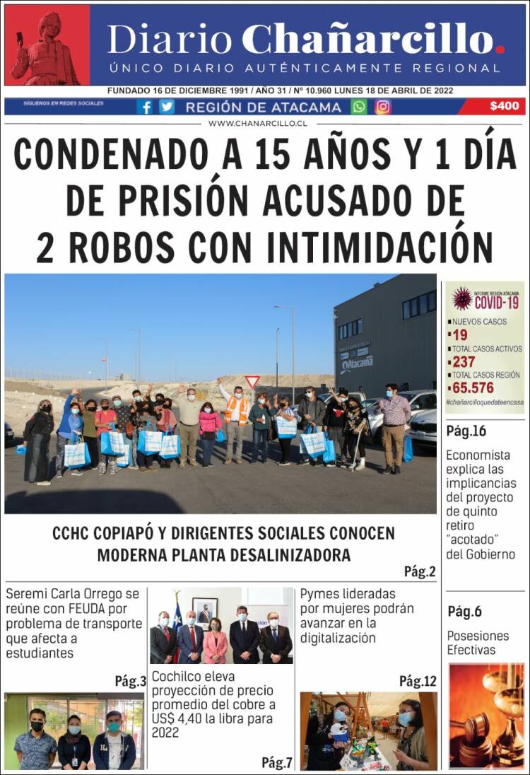 Portada de Diario Chañarcillo (Chile)