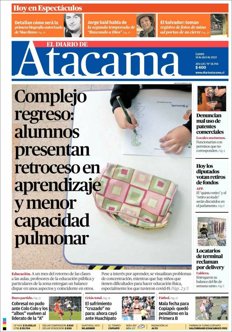 Portada de Diario de Atacama (Chile)