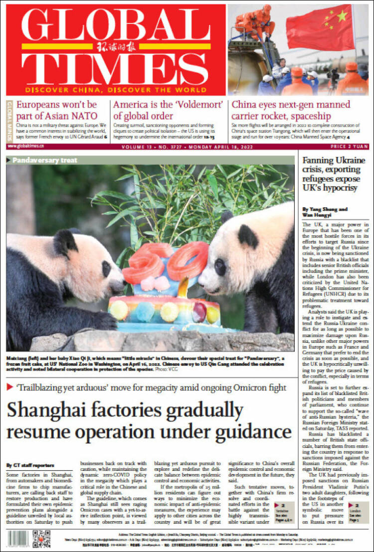 Portada de The Global Times (China)