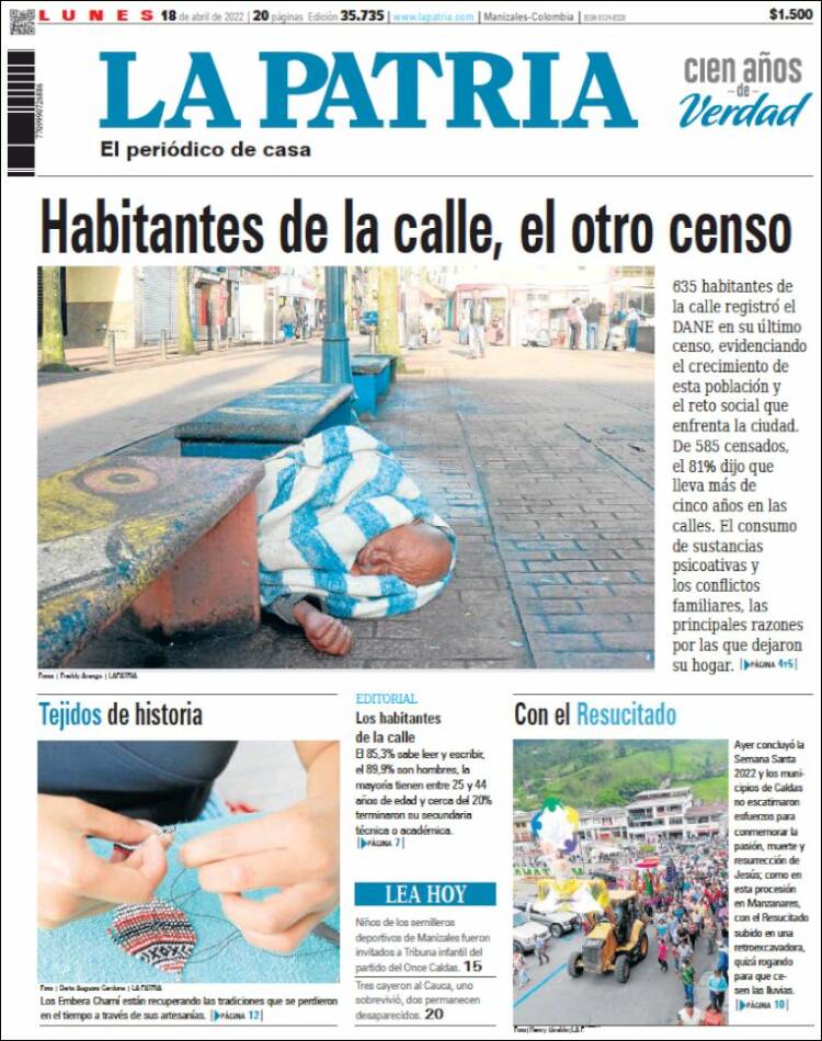 Portada de La Patria (Colombia)