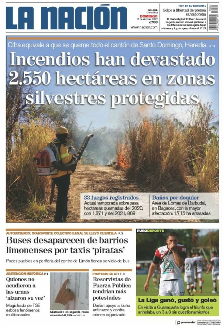 Portada de La Nación - Costa Rica (Costa Rica)