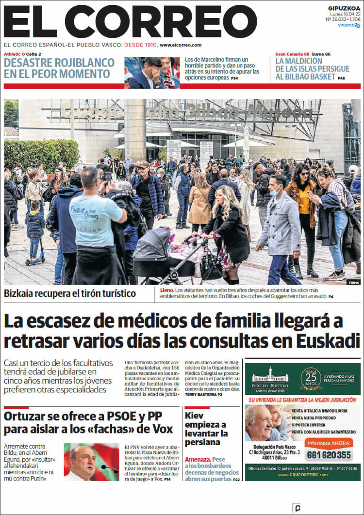 Portada de El Correo - Guipuzcoa (Espa&ntilde;a)
