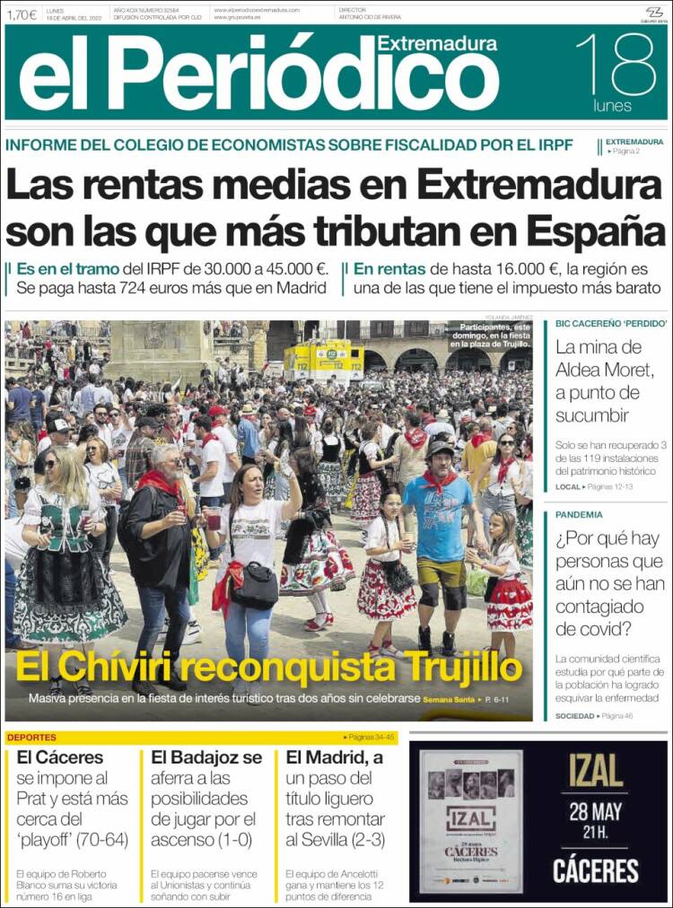 Portada de El Periódico de Extremadura (Espa&ntilde;a)