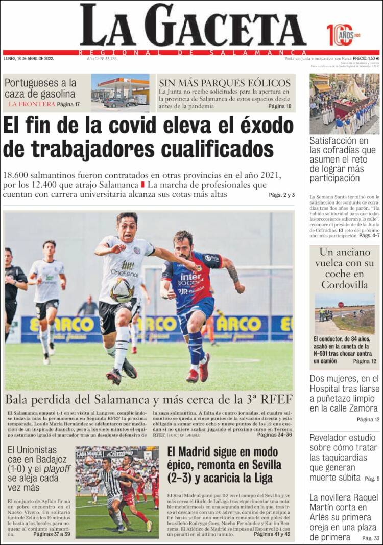 Portada de La Gaceta de Salamanca (Espa&ntilde;a)