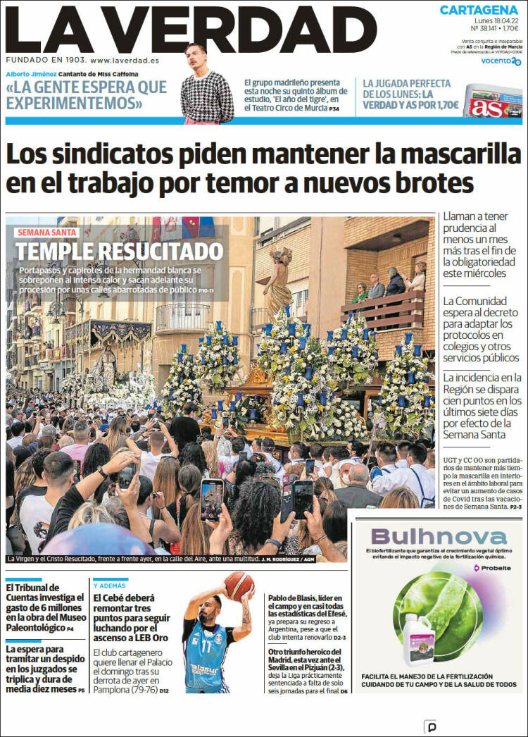 Portada de La Verdad de Cartagena (Espa&ntilde;a)