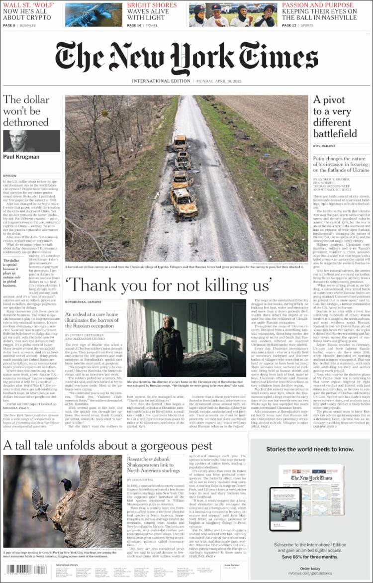 Portada de International New York Times (Europa)