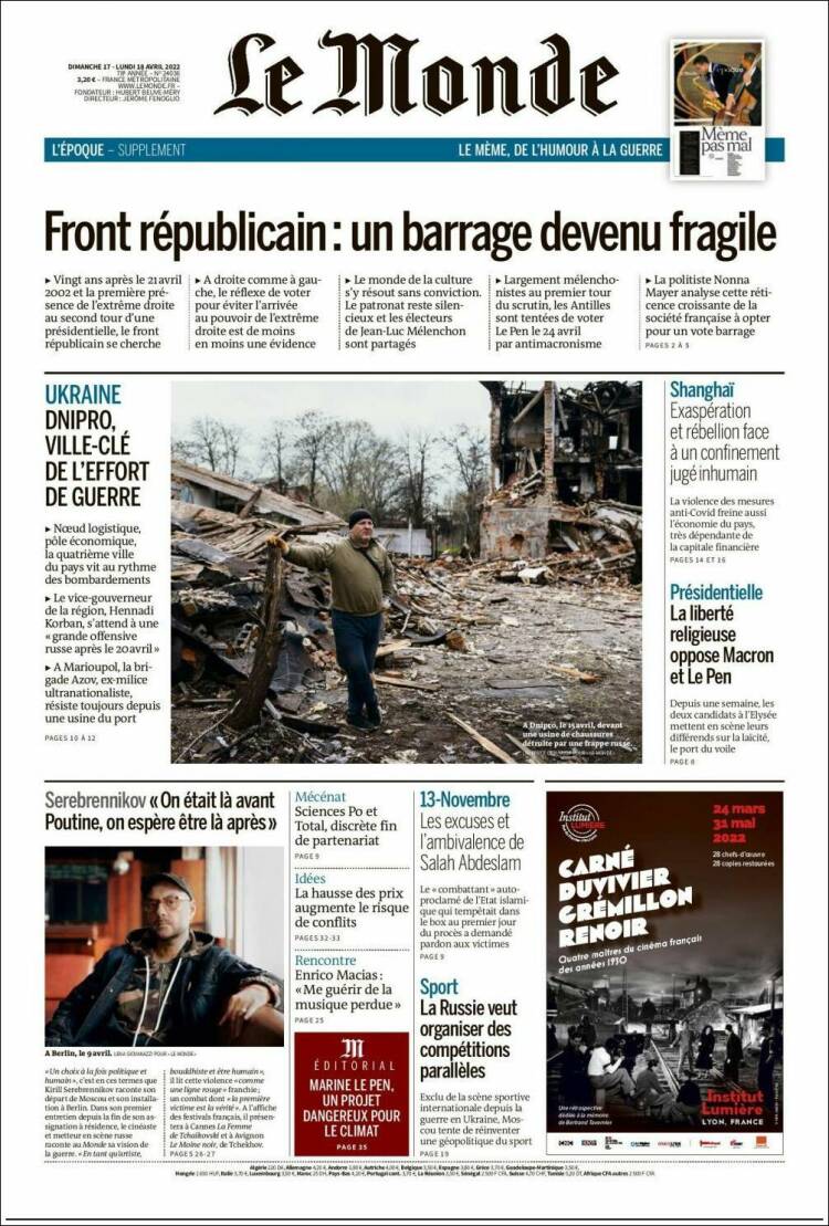 Portada de Le Monde (Francia)