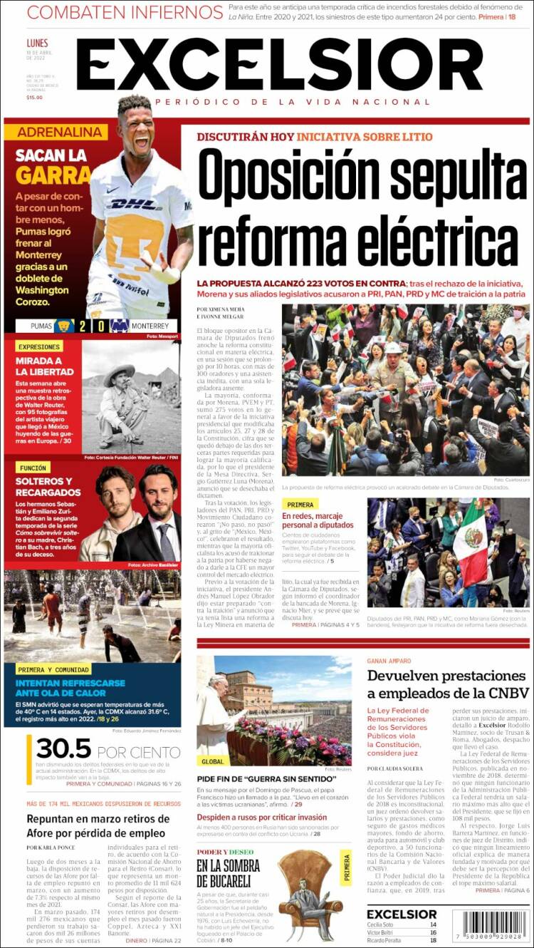 Portada de Excelsior (M&eacute;xico)