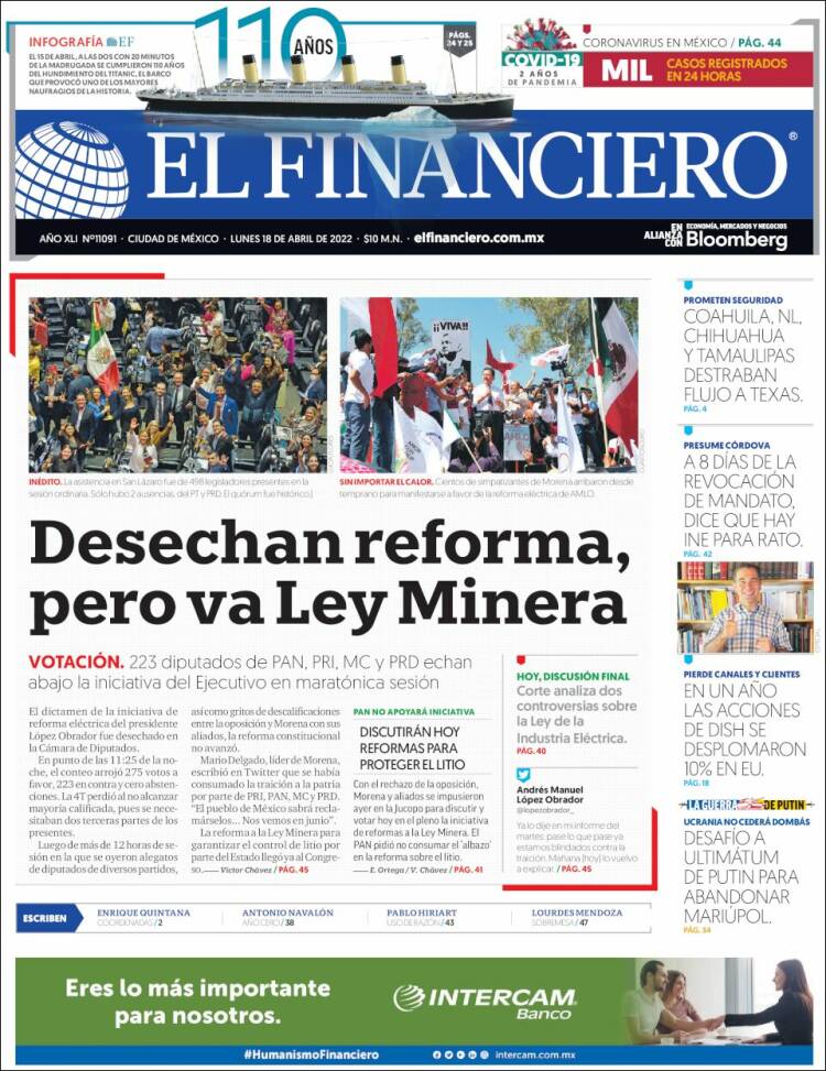Portada de El Financiero (M&eacute;xico)
