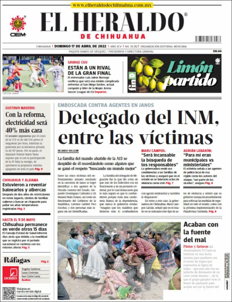 Portada de El Heraldo de Chihuahua (M&eacute;xico)