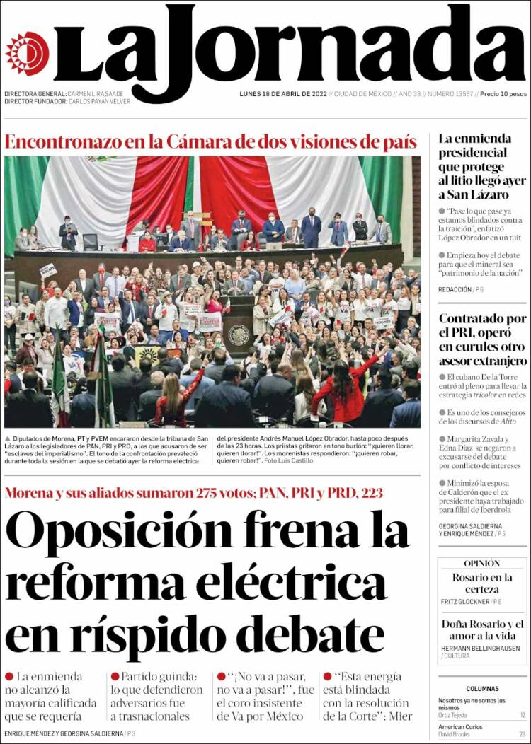 Portada de La Jornada (M&eacute;xico)