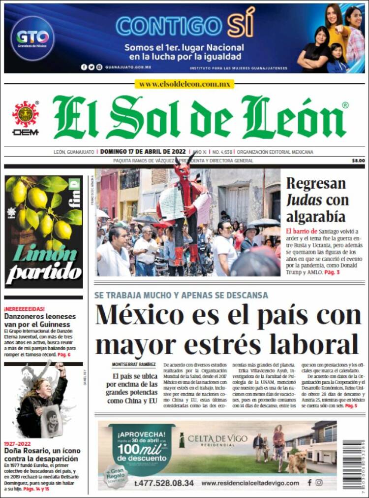 Portada de El Sol de León (M&eacute;xico)