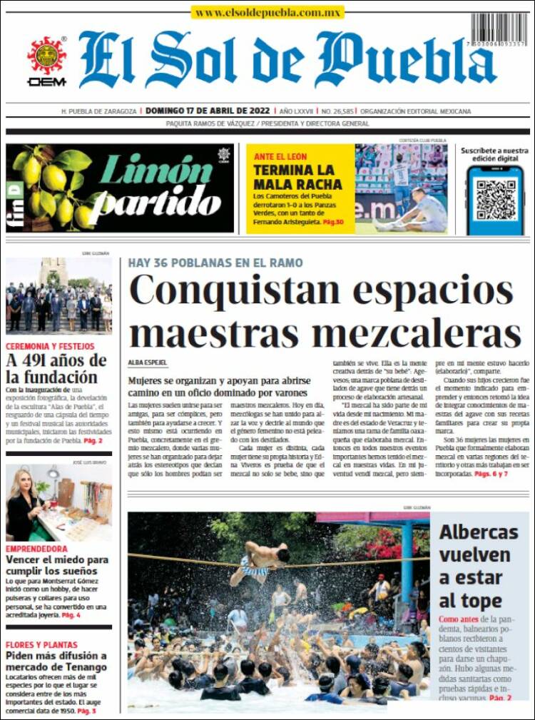 Portada de El Sol de Puebla (M&eacute;xico)